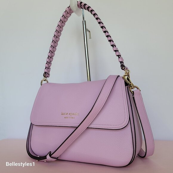 KATE SPADE Hudson Pebbled Leather Medium Flap Convertible Shoulder Bag-Lav Fst ⭐ - Picture 5 of 16